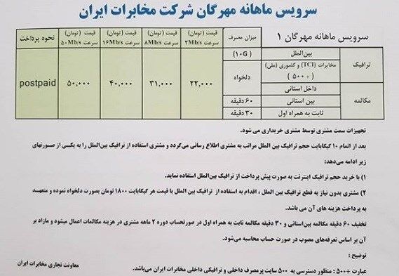 تعرفه‌های جدید اینترنت مخابرات رونمایی شد / بسته ترکیبی مکالمه و دیتا