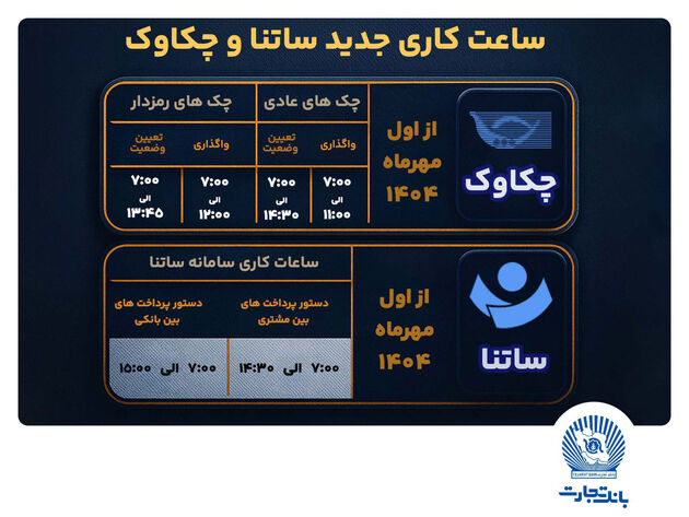 تغییر ساعت کاری سامانه‌های ساتنا و پایا در بانک تجارت
