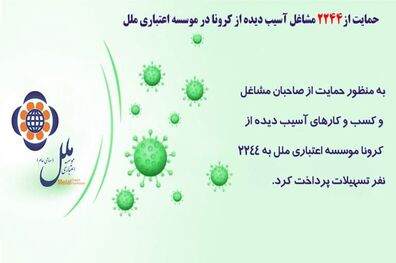 حمایت از 2244 مشاغل آسیب دیده از کرونا در موسسه اعتباری ملل