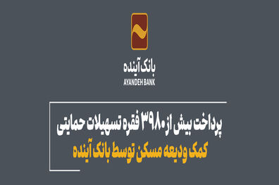 پرداخت بیش از 3980 فقره تسهیلات حمایتی کمک ودیعه مسکن توسط بانک آینده